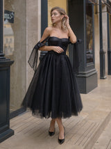 Tie strap formal event ballerina dress in black