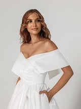 Off shoulder A-line brocade wedding dress