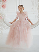 Elbow sleeve modest flower girl dress