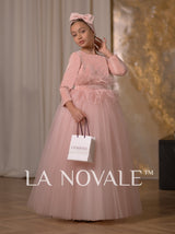 Girls graceful long sleeve velvet ceremony dress