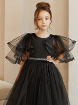Gothic flower girl dress with rhinestone sash