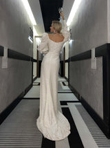 Off shoulder full sleeve sparkle evening dress