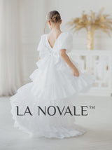 Girls ceremony dress with detachable high low tiered skirt