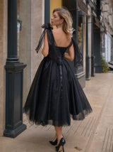 Tie strap formal event ballerina dress in black