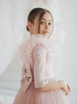 Full length mauve flower girl dress with half sleeve