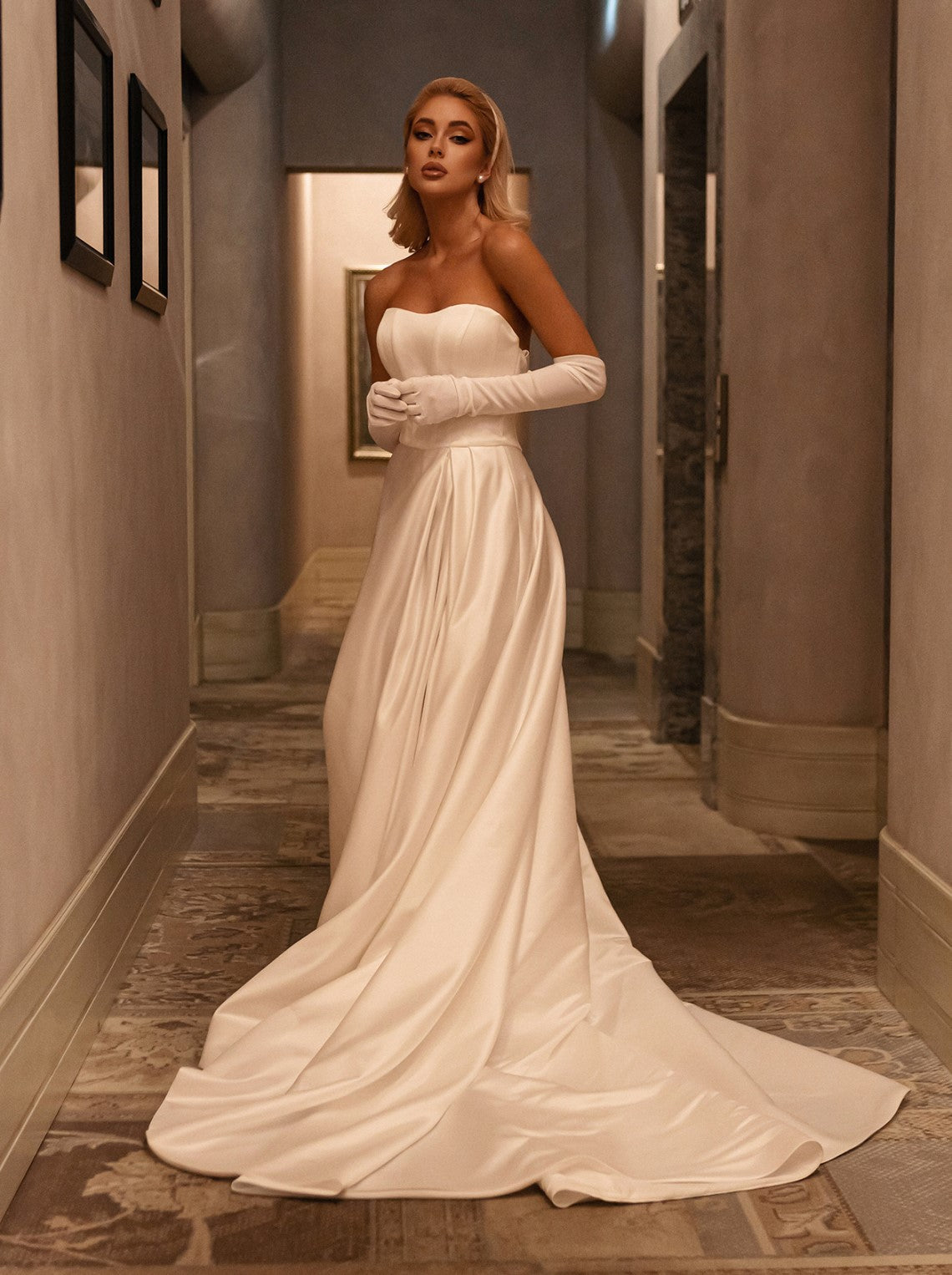 corset satin wedding dress with chapel train – La Novale Atelier