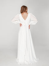 cummerbund satin wedding dress with Bishop sleeve