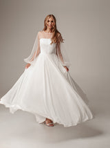 Chiffon wedding dress with beaded full sleeve
