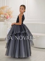 Black and white one shoulder pageant ball gown for girls