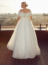 Bardot neck organza wedding dress