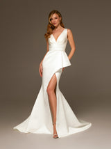 cummerbund fitted wedding dress in satin