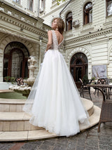 Botanic Lace beach wedding dress with feathers