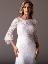 Bell sleeve Bohemian lace sheath wedding dress