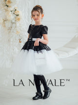 Kids black and white formal frock with short sleeves