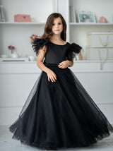 Girls black ceremony dress with rhinestone sasg