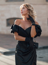 Puff sleeve short wedding reception dress