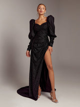 Off shoulder full sleeve sparkle evening dress