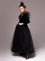 Full sleeve velvet flower girl dress for alternative wedding