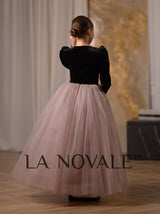 Velvet flower girl dress with long sleeve cropped bollero