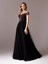 Floral Lace off shoulder Black wedding Dress