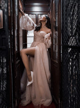 Off shoulder bustier evening dress long sleeved