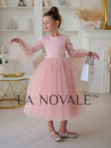 Modest flower girl ballerina dress with full sleeves