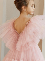 Butterfly sleeve sequin flower girl ball gown dress