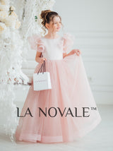 Kids shimmering pageant dress with butterfly sleeves