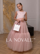 Simple knee length flower girl dress with full overskirt