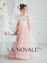 Kids shimmering pageant dress with butterfly sleeves