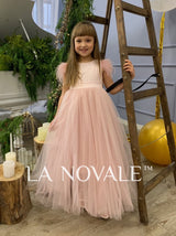 Simple full length flower girl dress with high waist
