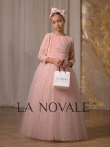 Simple velvet flower girl dress with long sleeves