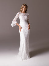 Bell sleeve Bohemian lace sheath wedding dress