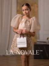 puff organza sleeve trapeze coctail dress for girls