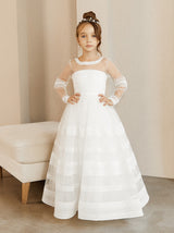 Bohemian lace flower girl dress with long sleeves