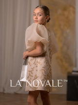 puff organza sleeve trapeze coctail dress for girls