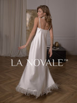 Feather Trim Slip Dress for Elopement Wedding