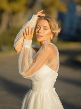 sparkle ballerina wedding dress with long sleeve shrug