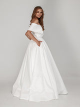 Off shoulder A-line brocade wedding dress