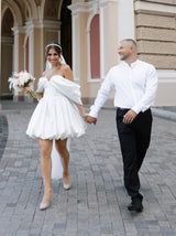 Bubble hem wedding reception mini dress