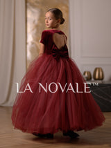 Graceful velvet flower girl dress with short sleeves
