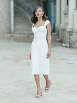 midi pencil wedding dress with cap sleeve
