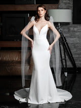 minimalist fit and flare crepe wedding dress