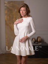 Courthouse wedding dress with short flared skirt