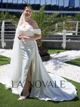 two-piece Off shoulder Cat eye bridal gown with gorgeous overskirt