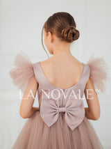 Ankle length flower girl dress with flutter sleeves