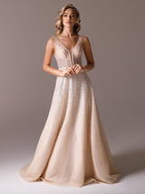 sleeveless champagne wedding dress