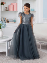 Sequin and tulle junior bridesmaid dress
