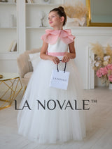 Graceful ivory junior bridesmaid dress with organza pelerine