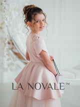 Junior bridesmaid peplum dress with petal sleeves